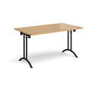 Dams rectangular folding leg table with curved foot rails in oak finish, showing its sleek design and foldable structure.