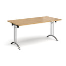 Dams rectangular folding leg table with curved foot rails in oak wood, showcasing its sturdy design and smooth finish.