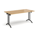 Dams rectangular folding leg table with curved foot rails in oak wood, showcasing its sturdy design and smooth finish.