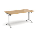 Dams rectangular folding leg table in oak with curved foot rails, showcasing its sturdy wooden surface and foldable design.