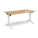 Dams rectangular folding leg table with curved foot rails in oak wood, showcasing a smooth surface and sturdy design.