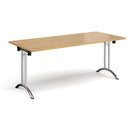 Dams rectangular folding leg table with curved foot rails in oak wood, showcasing its sturdy design and smooth finish.