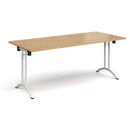 Dams rectangular folding leg table in oak with curved foot rails, showcasing its sturdy design and smooth finish.