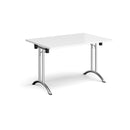 White rectangular folding leg table with curved foot rails by Dams, showing a sleek design and sturdy metal frame.
