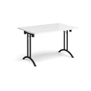 White rectangular folding leg table with curved foot rails by Dams, showing sturdy metal frame and smooth surface.