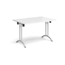 White rectangular folding leg table with curved foot rails by Dams, shown with chrome legs and sturdy design.