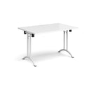 White rectangular folding leg table with curved foot rails by Dams, showcasing a sturdy design and smooth surface.