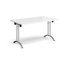 White rectangular folding leg table with curved foot rails by Dams, featuring a sturdy chrome frame and smooth surface.