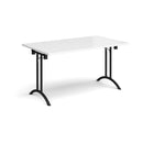 White rectangular folding leg table with curved foot rails by Dams, featuring a sturdy metal frame and smooth surface.