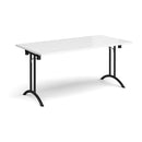 White rectangular folding leg table with curved foot rails by Dams, showing the sturdy frame and smooth surface.