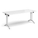 White rectangular folding leg table with curved foot rails by Dams, showcasing its sturdy design and sleek finish.