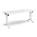 White rectangular folding leg table with curved foot rails by Dams, featuring a sturdy chrome frame and versatile design.