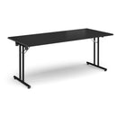 Black rectangular folding leg table with straight foot rails by Dams, showing the table's sturdy legs and sleek surface.