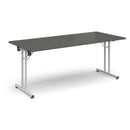 Dams rectangular folding leg table in Onyx Grey with straight foot rails, showing the table's sturdy frame and smooth surface.