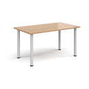 Rectangular radial leg meeting table in beech wood by Dams, showing smooth surface and sturdy radial leg design.
