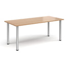 Rectangular radial leg meeting table in beech wood by Dams, showing the smooth tabletop and sturdy radial legs.
