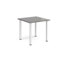 Dams rectangular radial leg meeting table in grey oak finish with sturdy wooden legs and spacious surface for office or conference use.