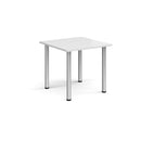 Rectangular radial leg meeting table in white with sturdy wooden legs, designed for office or conference room use by Dams.