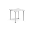 White rectangular radial leg meeting table by Dams with a smooth surface and sturdy design for conference or meeting rooms.