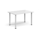 White rectangular radial leg meeting table by Dams with sturdy wooden legs and spacious surface for office or conference use.