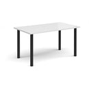White rectangular radial leg meeting table by Dams with a smooth surface and sturdy design, ideal for conference rooms.