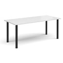White rectangular radial leg meeting table by Dams with a smooth surface and sturdy radial leg design.