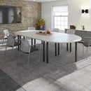 White rectangular radial leg meeting table by Dams with sturdy radial legs and spacious surface for meetings or collaborative work.