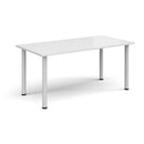White rectangular radial leg meeting table by Dams, showing a smooth surface and sturdy white legs for professional office or conference use.
