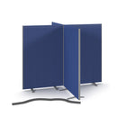 Dams floor-standing fabric screen with four-way panel linking strip, showcasing modular design and neutral fabric finish.