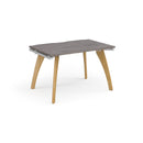 Dams Fuze Single Desk in grey oak finish with sleek modern design, featuring a spacious tabletop and sturdy legs.