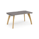 Dams Fuze Single Desk in grey oak finish with sleek modern design, featuring a spacious workspace and clean lines.