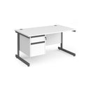 White Dams Contract 25 800mm deep straight desk with 2-drawer pedestal and cantilever legs, showing clean, modern office setup