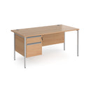 Dams Contract 25 800mm deep straight desk in beech with two-drawer pedestal and H-frame legs, viewed from side.