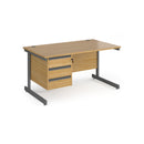 Dams Contract 25 oak straight desk with 800mm depth, 3-drawer pedestal, and cantilever legs, shown from front view.