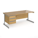 Dams Contract 25 oak straight desk with 800mm depth, 3-drawer pedestal, and cantilever legs in natural wood finish.