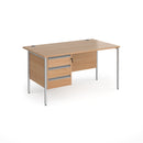 Dams Contract 25 beech straight desk with 3-drawer pedestal and H-frame legs, 800mm deep office workspace.