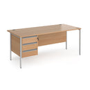 Dams Contract 25 straight desk with 800mm depth, three-drawer pedestal, H-frame legs, in beech finish, shown with chair.