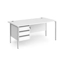 White Dams Contract 25 straight desk with 800mm depth, three-drawer pedestal, and H-frame legs, ideal for office workspace.