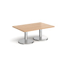 Dams Pisa rectangular coffee table with beech top and round chrome base, modern living room furniture.