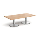 Dams Pisa rectangular coffee table with beech surface and round chrome base, modern living room furniture piece