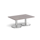 Dams Pisa rectangular coffee table with grey oak finish and round chrome base, modern living room furniture piece.