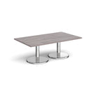 Dams Pisa rectangular coffee table with grey oak top and round chrome base, modern living room furniture.