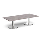 Dams Pisa rectangular coffee table with grey oak finish and round chrome base, modern living room furniture.