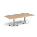 Dams Pisa rectangular coffee table with Kendal Oak tabletop and round chrome base, modern living room furniture piece