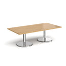Dams Pisa rectangular coffee table with oak top and round chrome base, modern living room furniture.