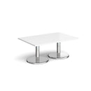 Dams Pisa rectangular coffee table with a white top and round chrome base, modern living room furniture.