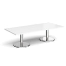 White Pisa rectangular coffee table with a round chrome base by Dams, featuring a sleek modern design.