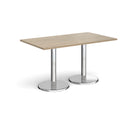 Dams Pisa rectangular dining table with round chrome bases and Barcelona walnut finish, showcasing a modern, stylish design.