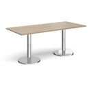 Dams Pisa rectangular dining table with round chrome bases and Barcelona walnut finish, showcasing a modern, stylish design.