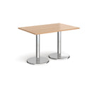 Dams Pisa rectangular dining table with beech surface and round chrome bases, modern and stylish for dining rooms.